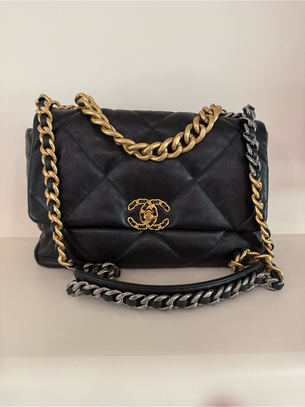 CHANEL 19 Large Black Quilted Lambskin Quilted Flap Bag